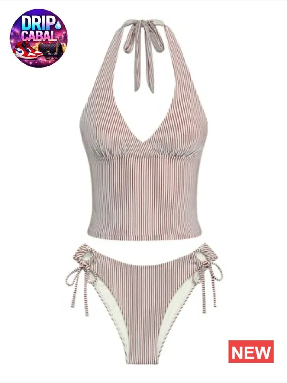 Wave Textured Halter Tie Side Two Piece Tankini Set